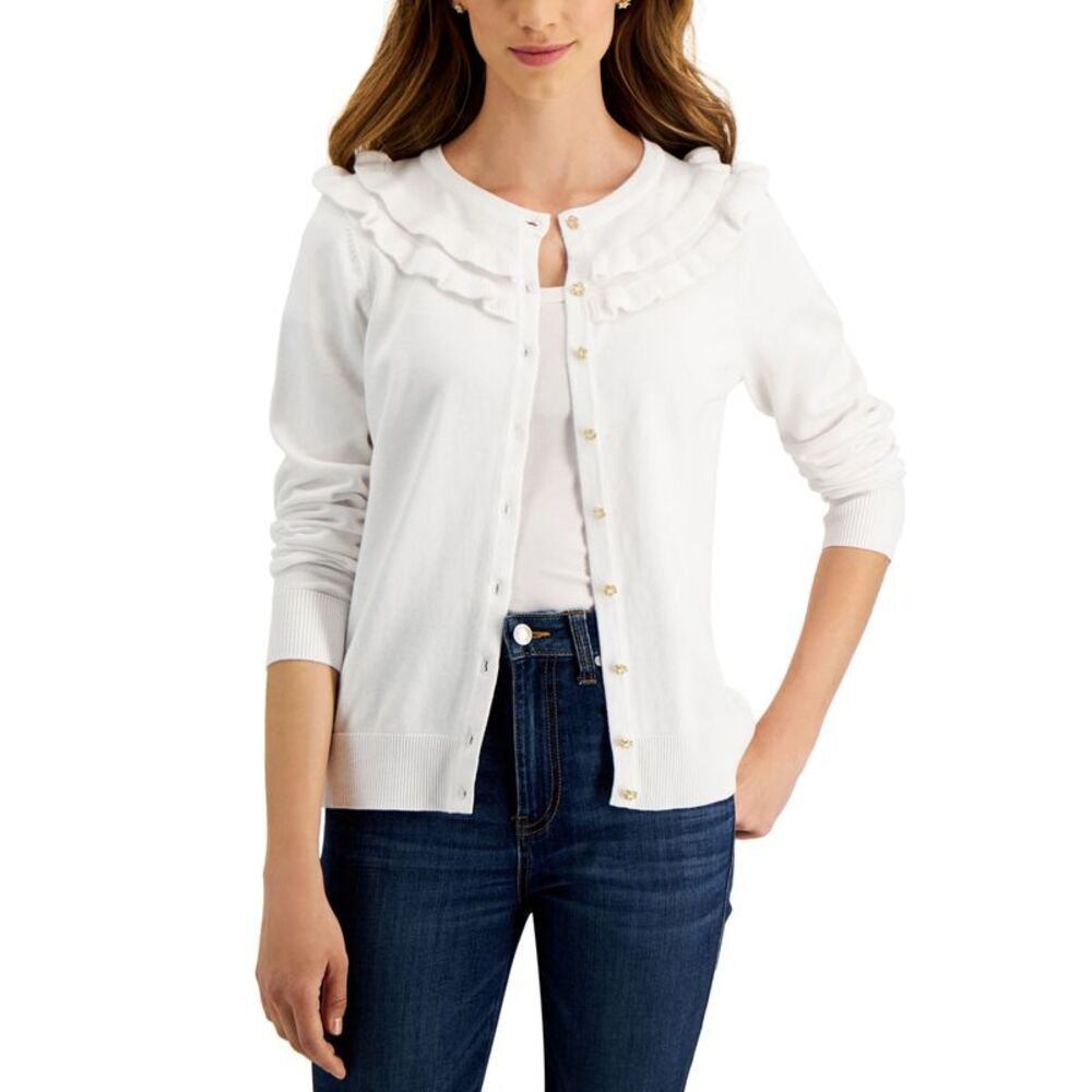 Charter Club Womens Flower Button Cardigan